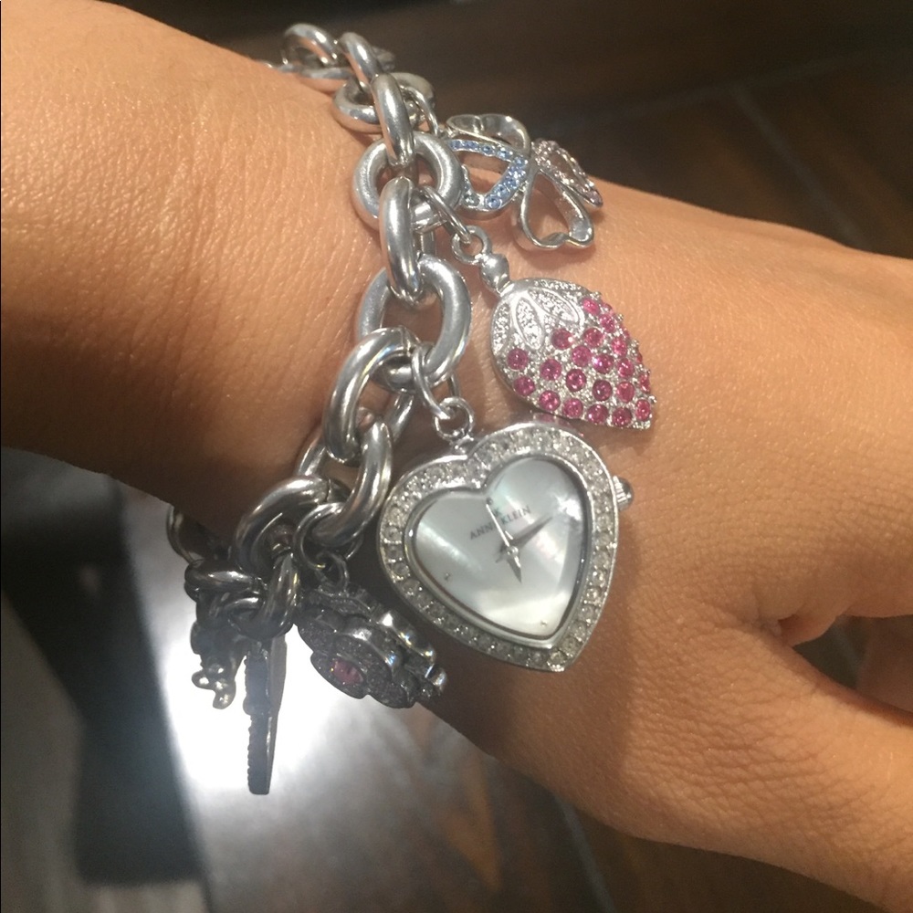 Pre-loved AK silver charm watch bracelet 7.5”