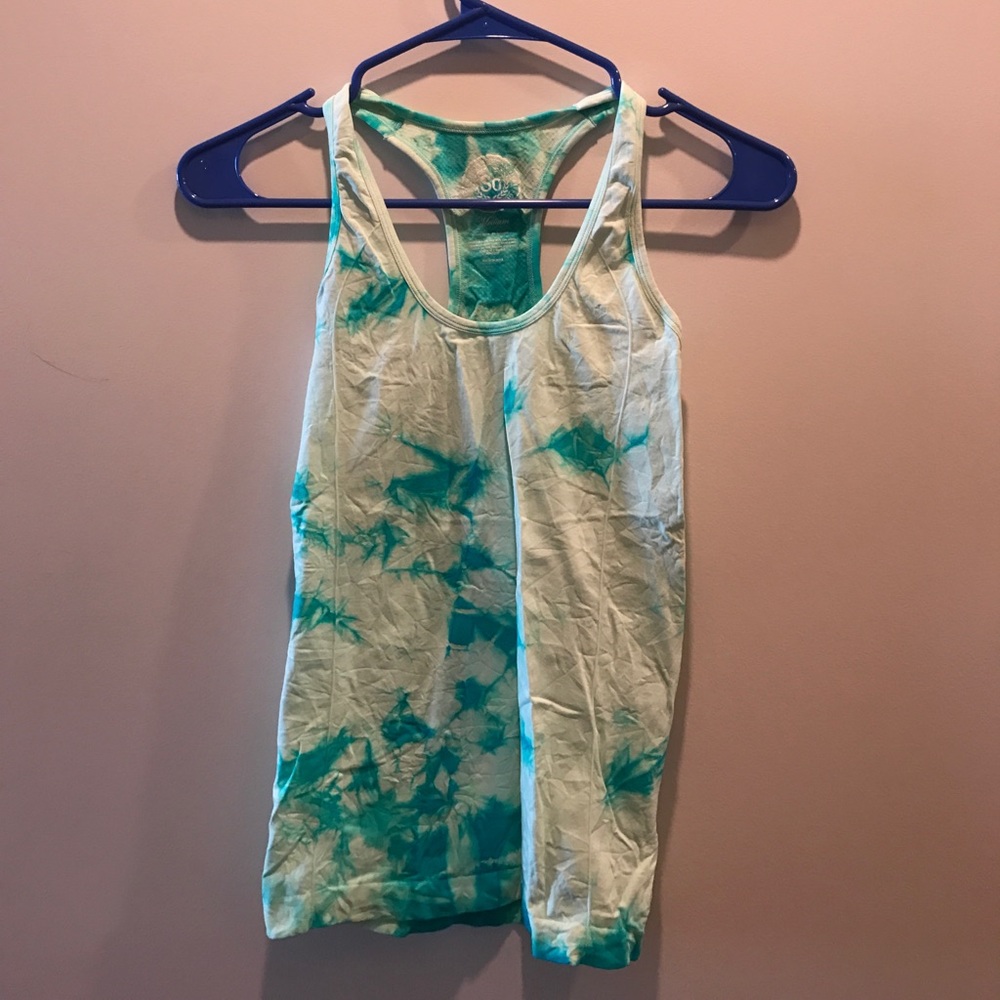 blue & light green tie dye tank top