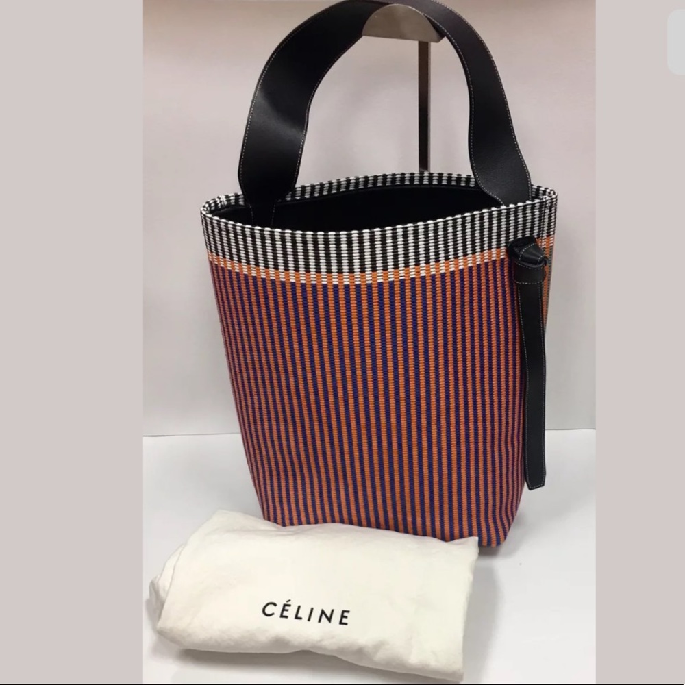 ♦️SOLD♦️CELINE TWISTED CABAS BAG IN WOVEN TEXTIL
