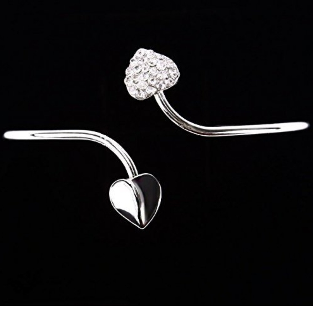 Nwt Silver Double Heart Rhinestone Bangle - Picture 5 of 7