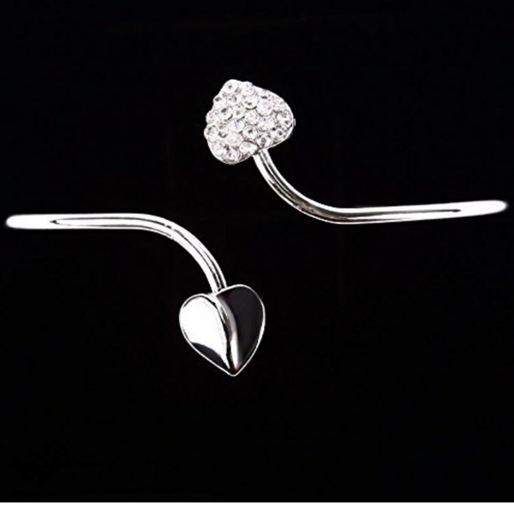 Nwt Silver Double Heart Rhinestone Bangle - Picture 5 of 7