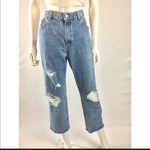 Levi's Hand Destroyed Crop Denim Mom Jeans