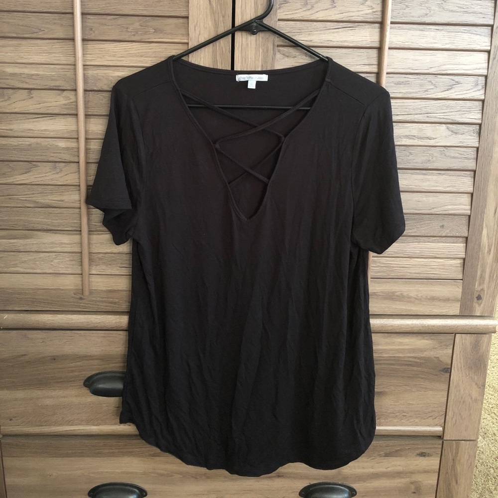 Strappy caged chest black top