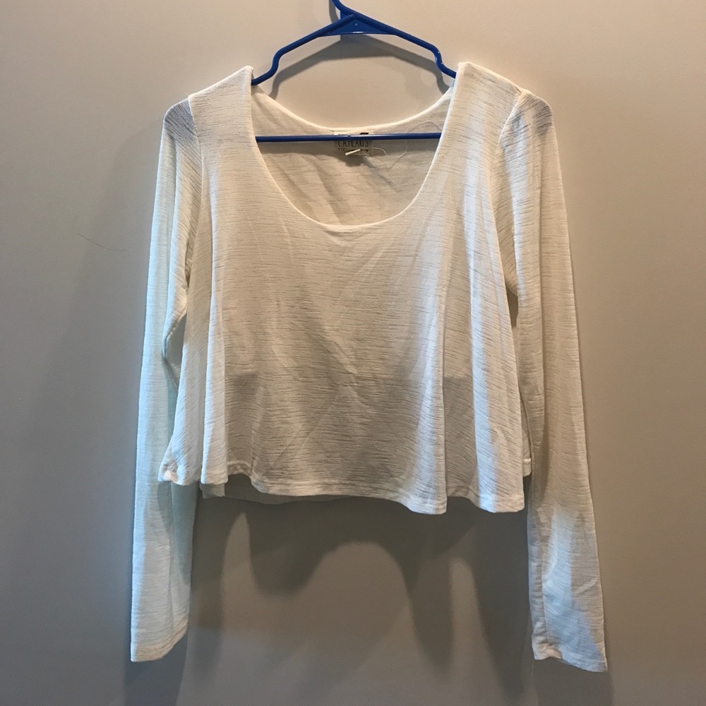 white flowy long sleeve crop top from pacsun