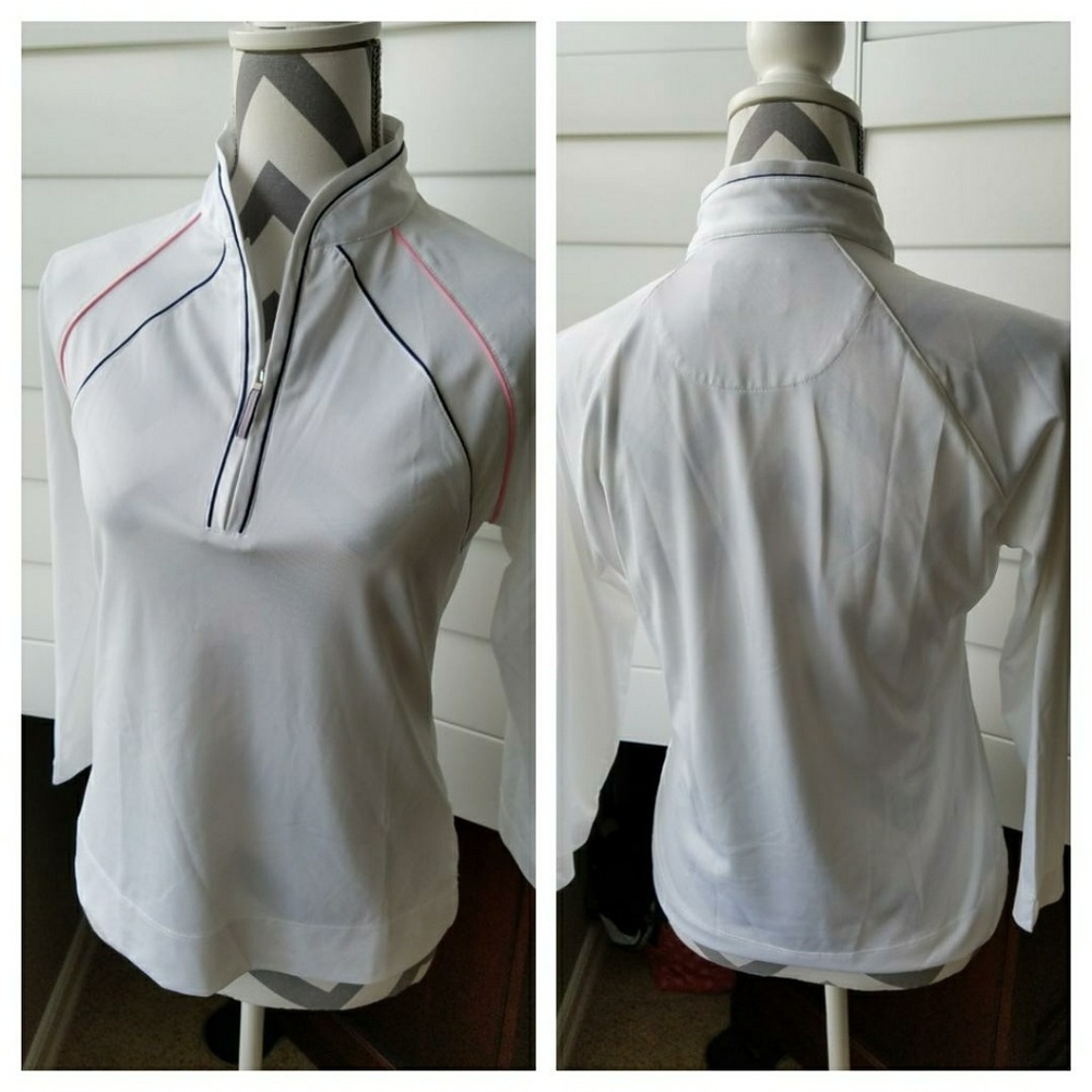 White 3/4 Sleeve Golf Pullover