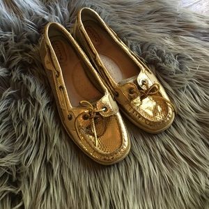 Gold Faux Snakeskin Sperrys Top Siders