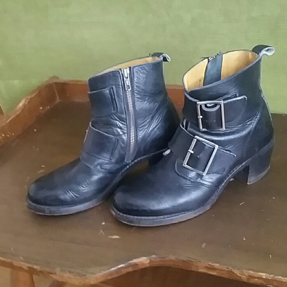 Frye big buckle Moto booties
