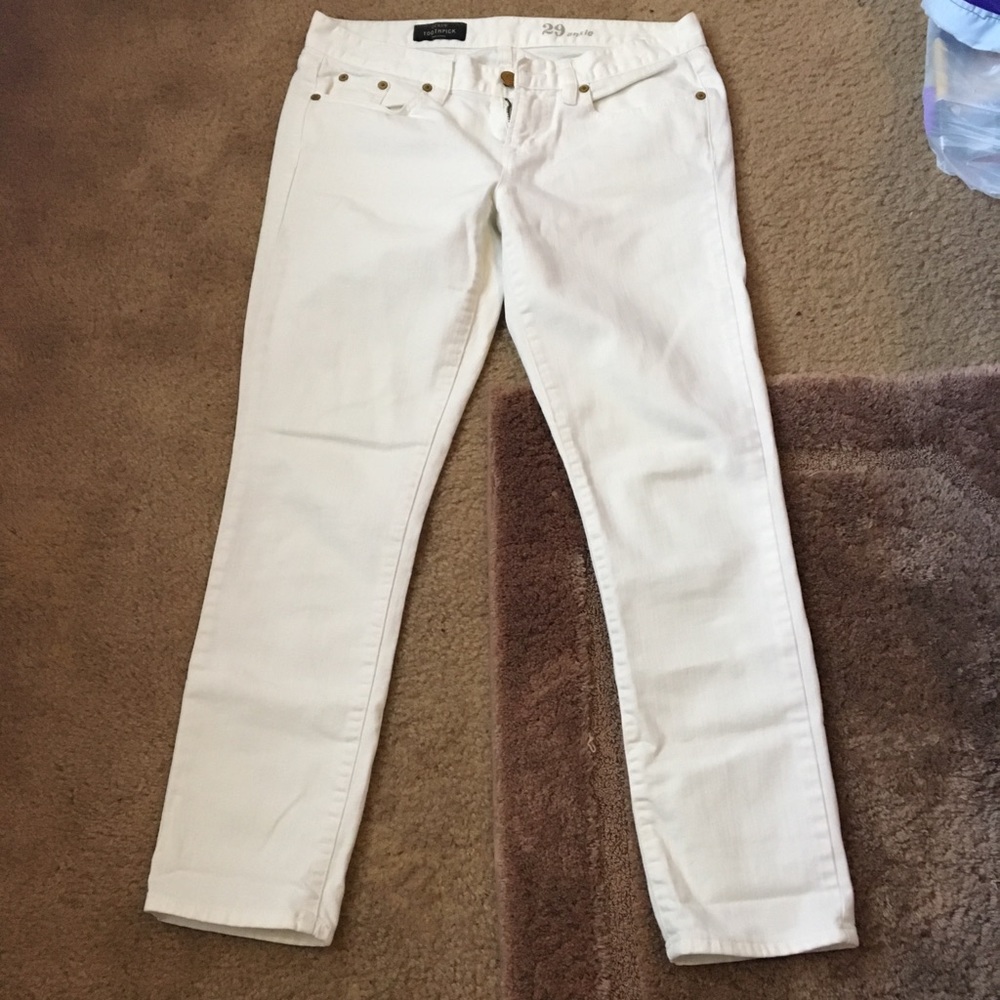 J. Crew white toothpick jeans.