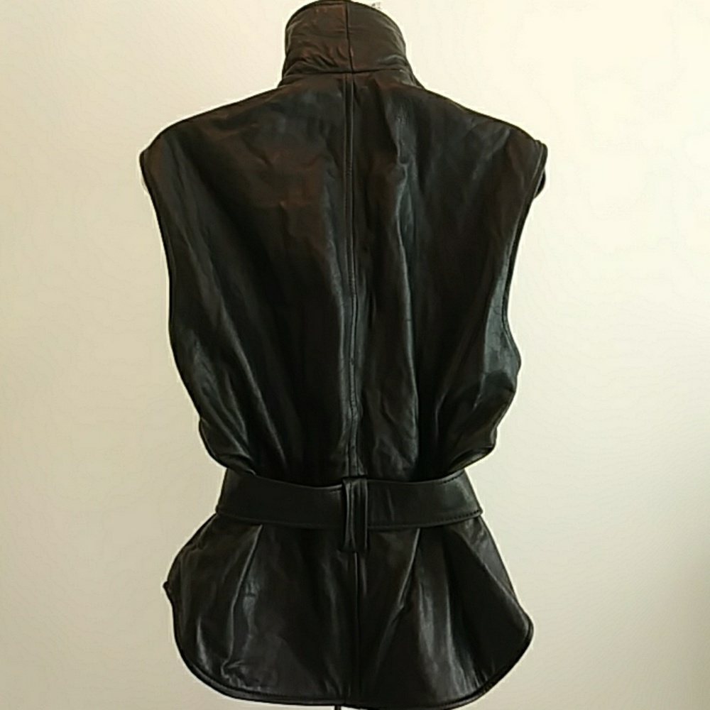 Belted Black Leather Vest - Picture 5 of 7