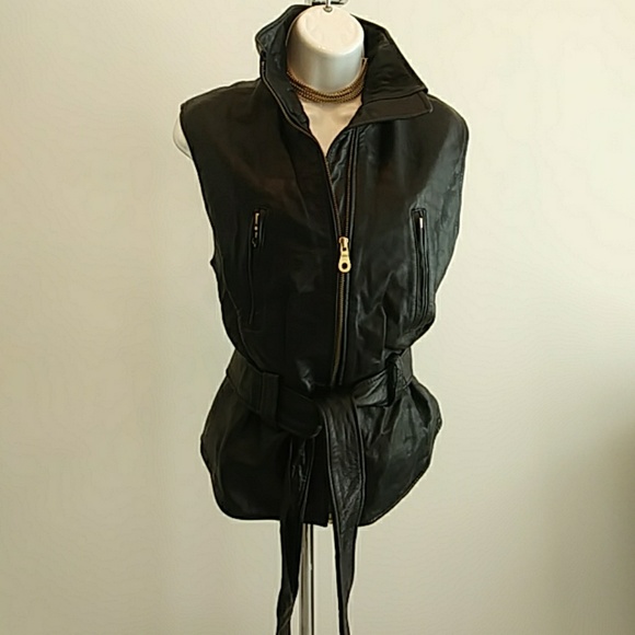 Belted Black Leather Vest - Picture 3 of 7
