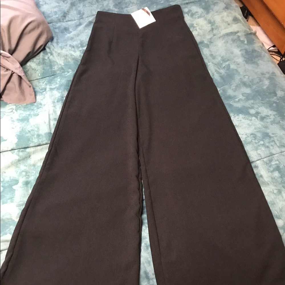 High waisted wide leg trouser pants