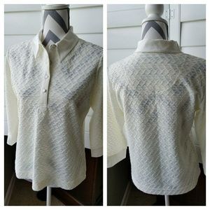 Cream 3/4 Sleeve Textured Golf Top