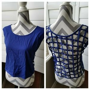 Fun Edgy Blue Cage Backed Crop Top