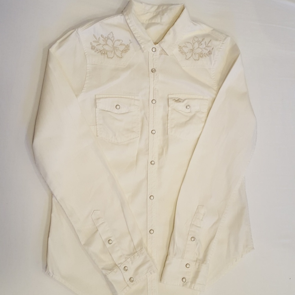 Hollister Cream Dress Shirt With Floral Detail