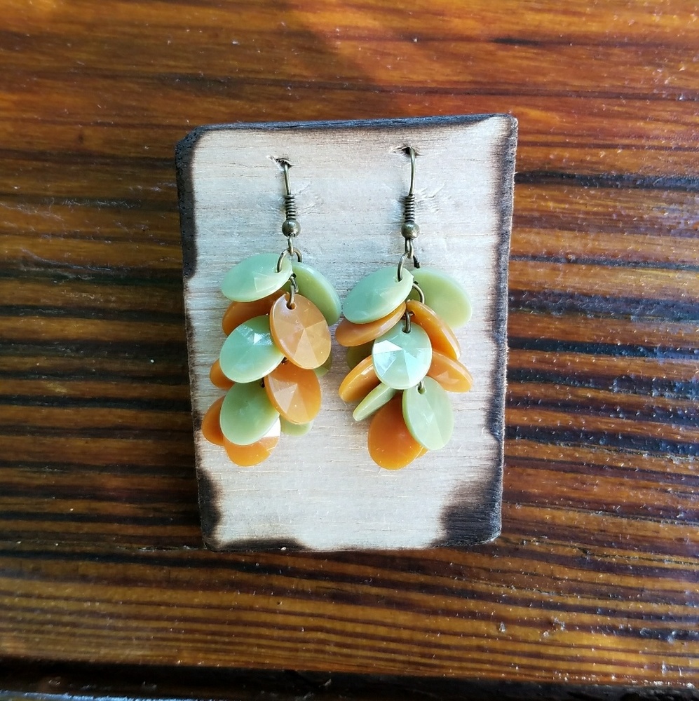 Handmade "Bella" Earrings in Green & Caramel Brown