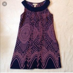 Anthropologie navy purple silk pleated dress