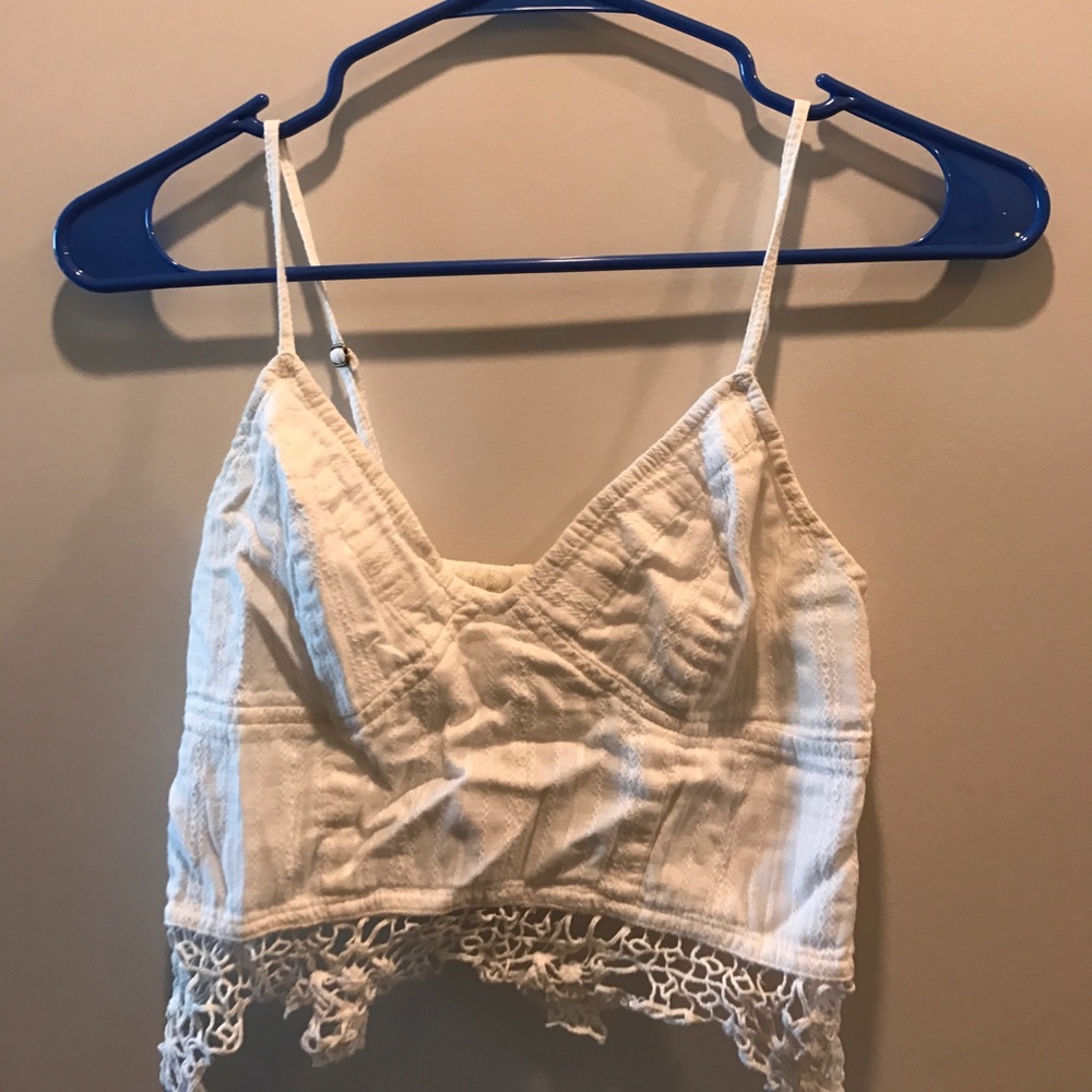 free people white w/lace crop top