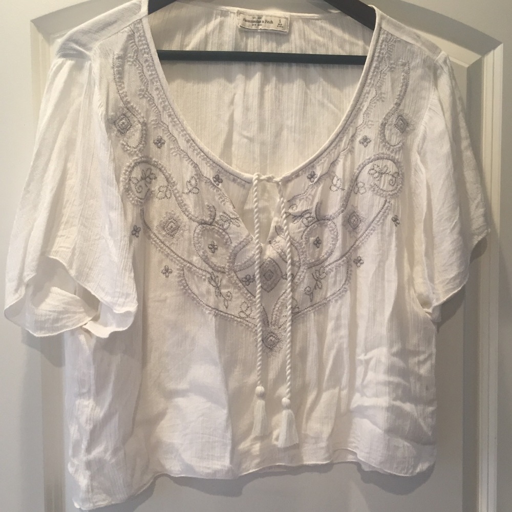 White Abercrombie BoHo blouse. Short sleeves.