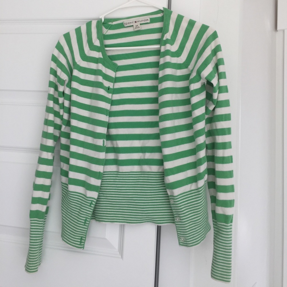 Tommy Hilfiger green and white striped cardigan