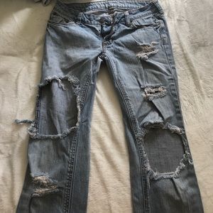 Low waisted cut up jeans