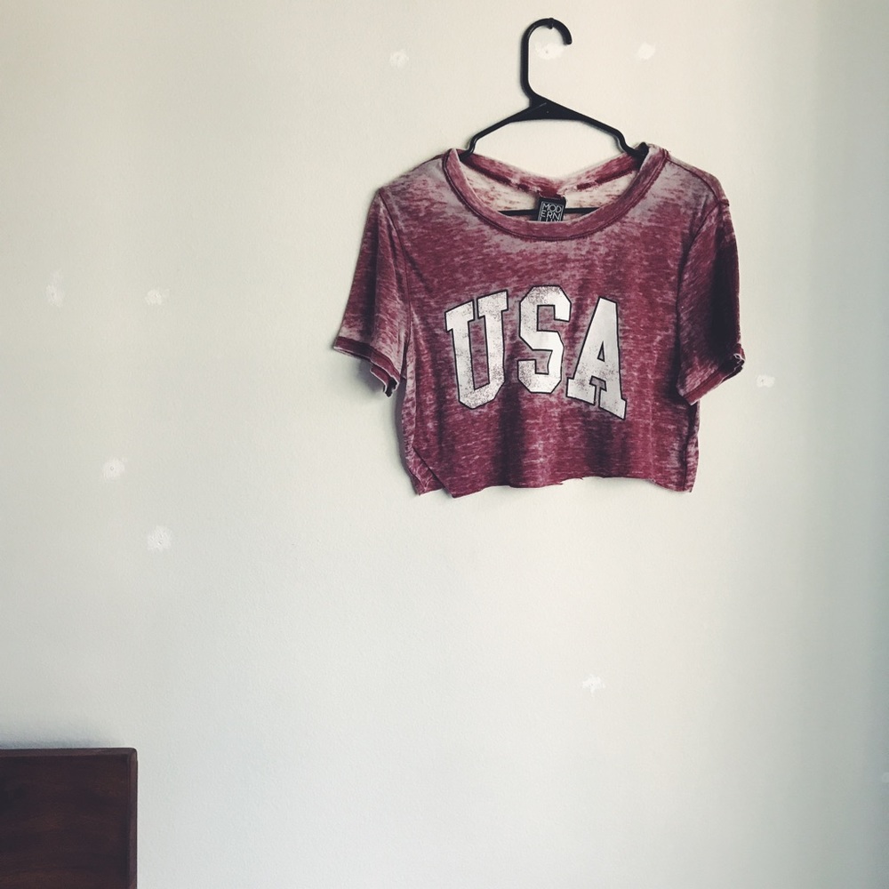 USA crop top worn in look