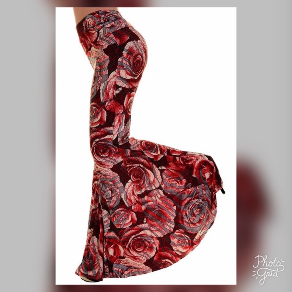 Uptown Rose Bell Bottom Form Fitting Pants