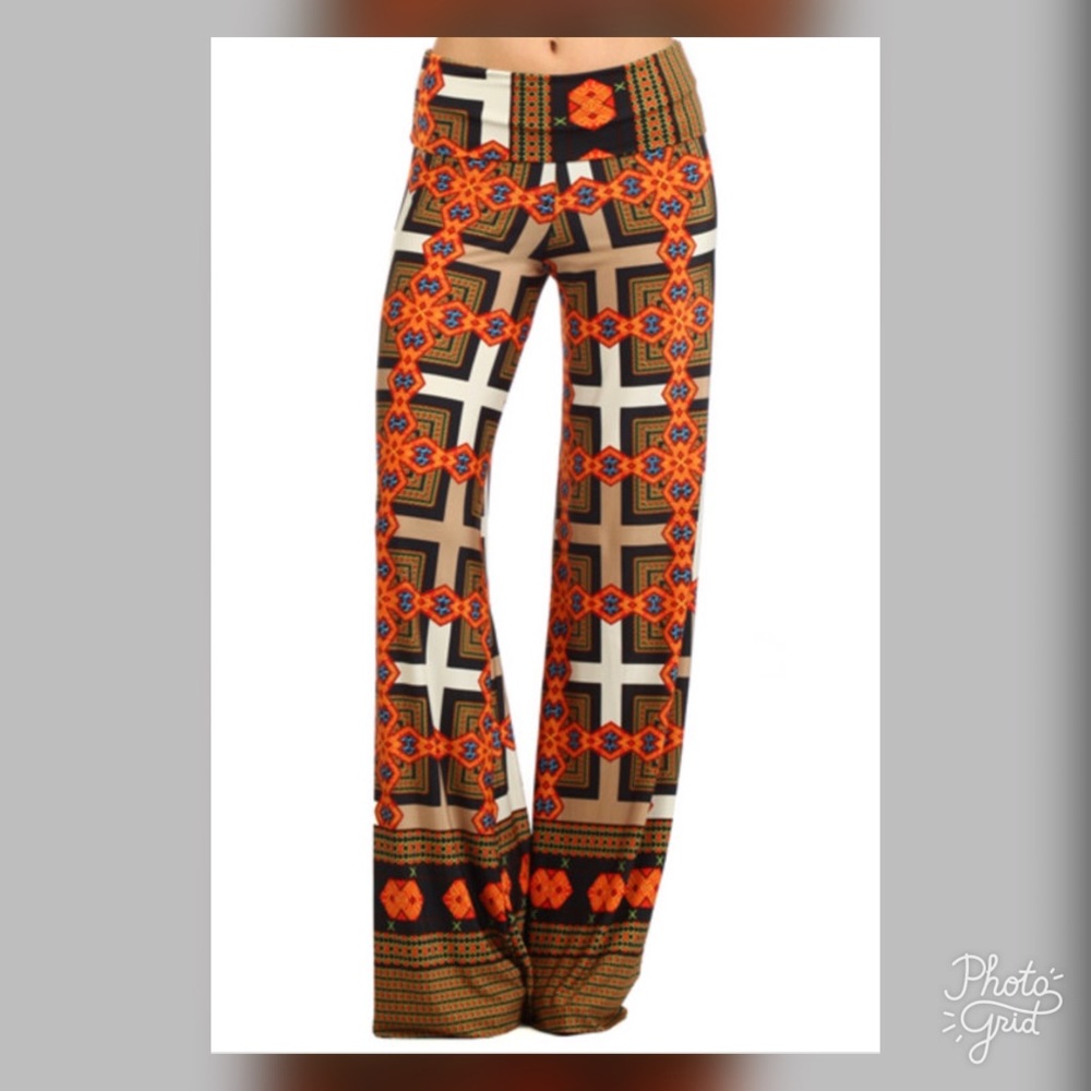 Uptown Aztec High Waist Fold Over Palazzo Pants