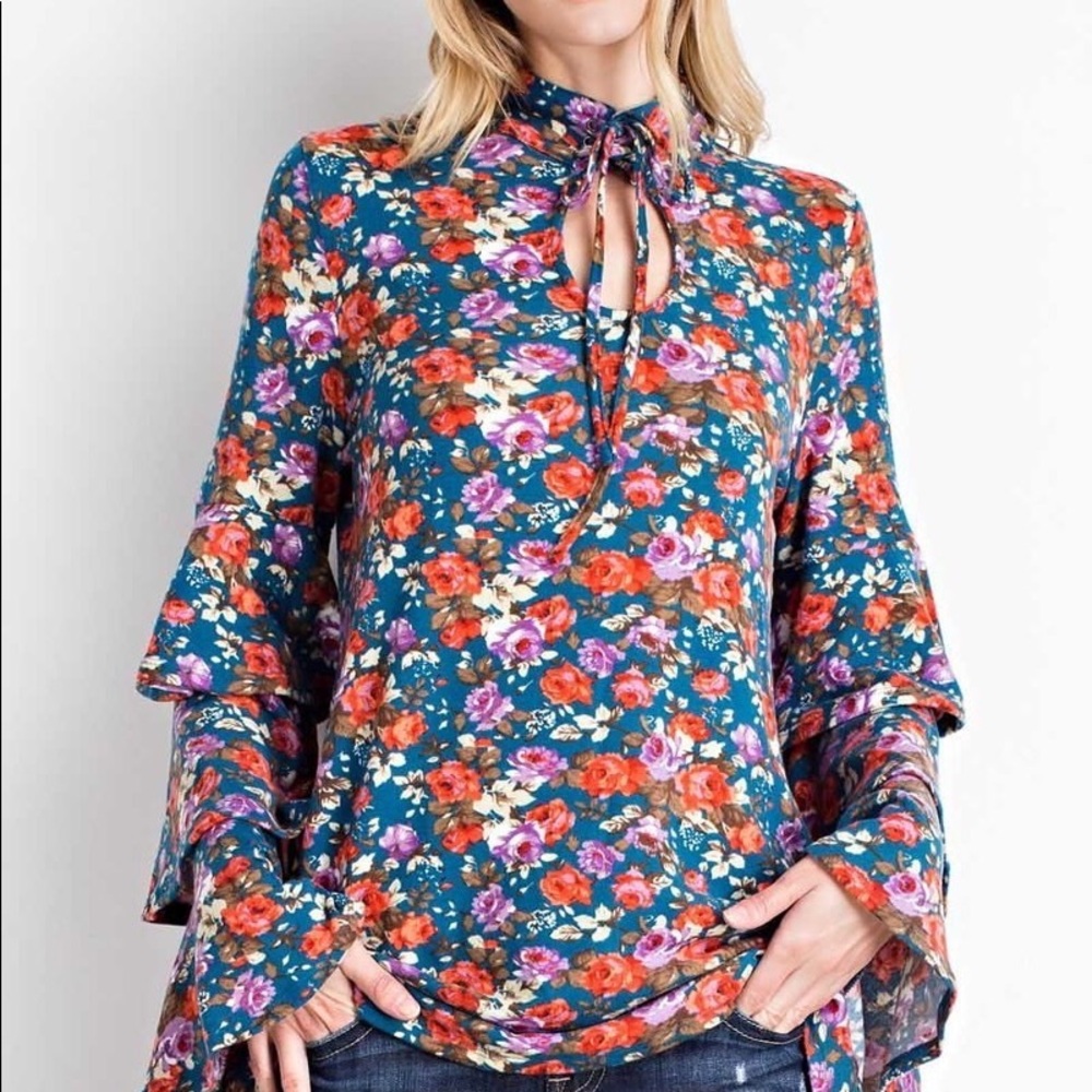 Floral Tunic- FADED TEAL - Picture 1 of 6