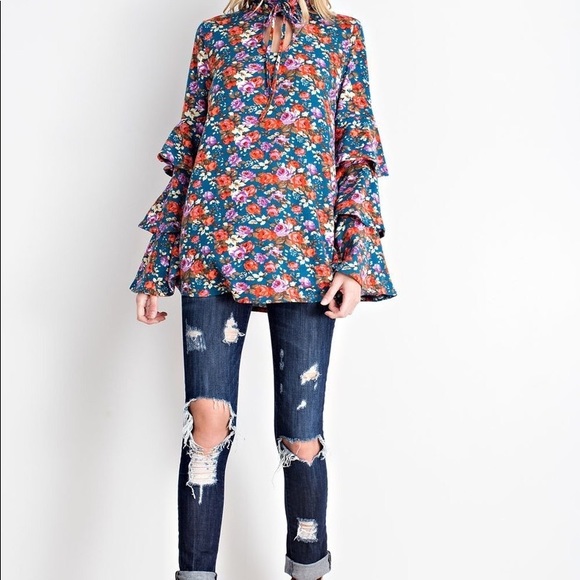 Floral Tunic- FADED TEAL - Picture 4 of 6