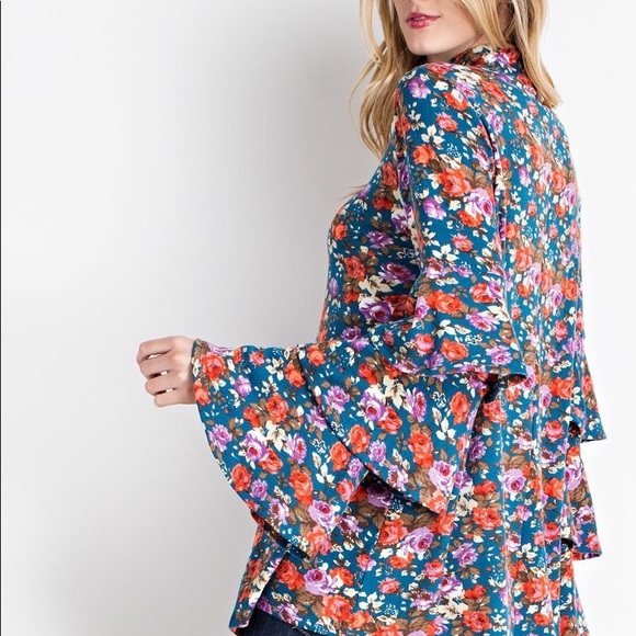 Floral Tunic- FADED TEAL - Picture 5 of 6