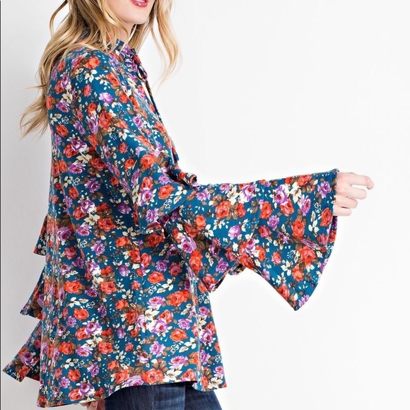 Floral Tunic- FADED TEAL - Picture 6 of 6