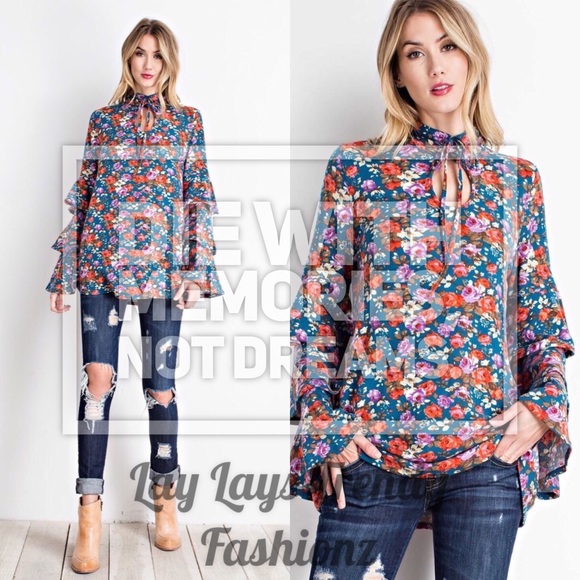 Floral Tunic- FADED TEAL - Picture 3 of 6