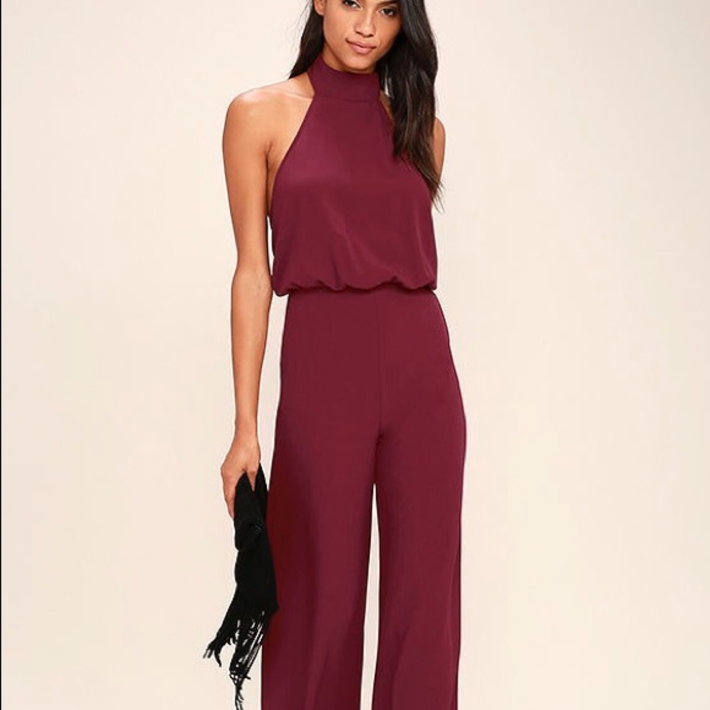 Wine Halter Jumpsuit- LuLus