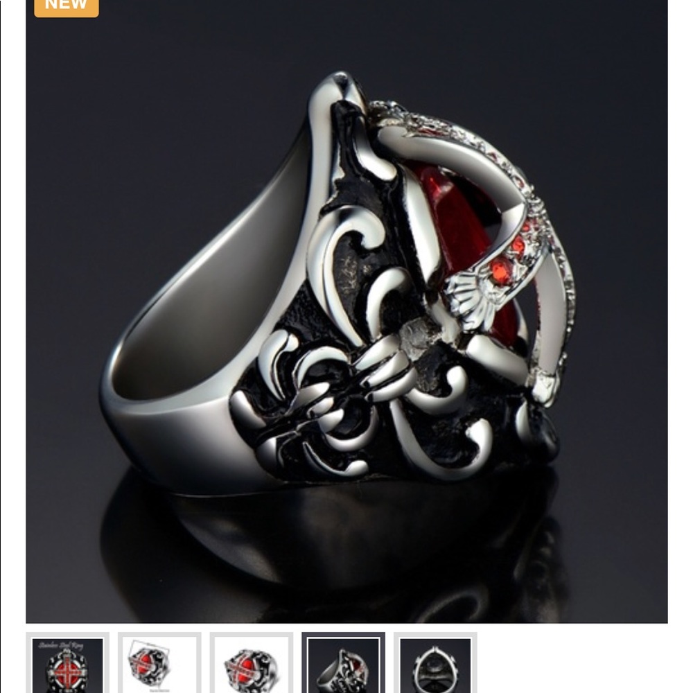 ✝️Men’s Antique Silver Black Gemstone Cross Ring✝️ - Picture 3 of 4