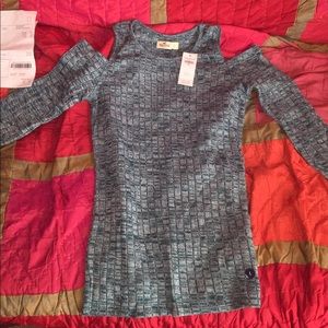 Hollister Cold shoulder ribbed top Heather teal