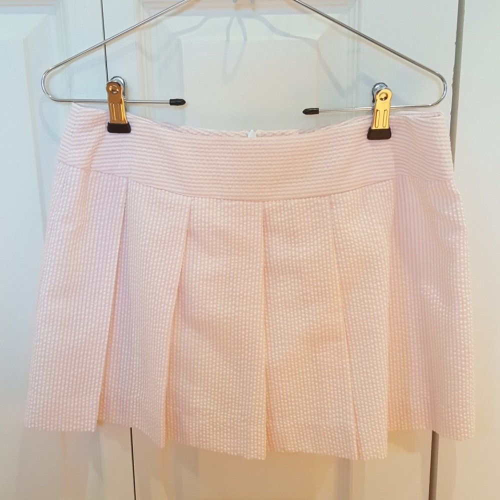 Pink and white seersucker mini skirt