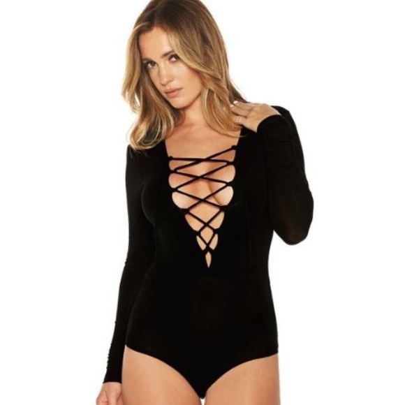 Tops - Lace up BODYSUIT GORGEOUS V NECK