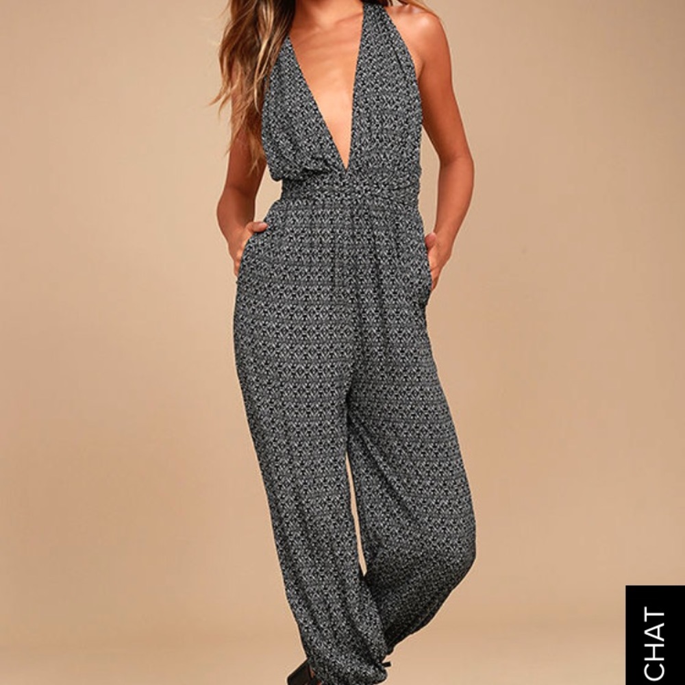 Black and White Print Halter Jumper