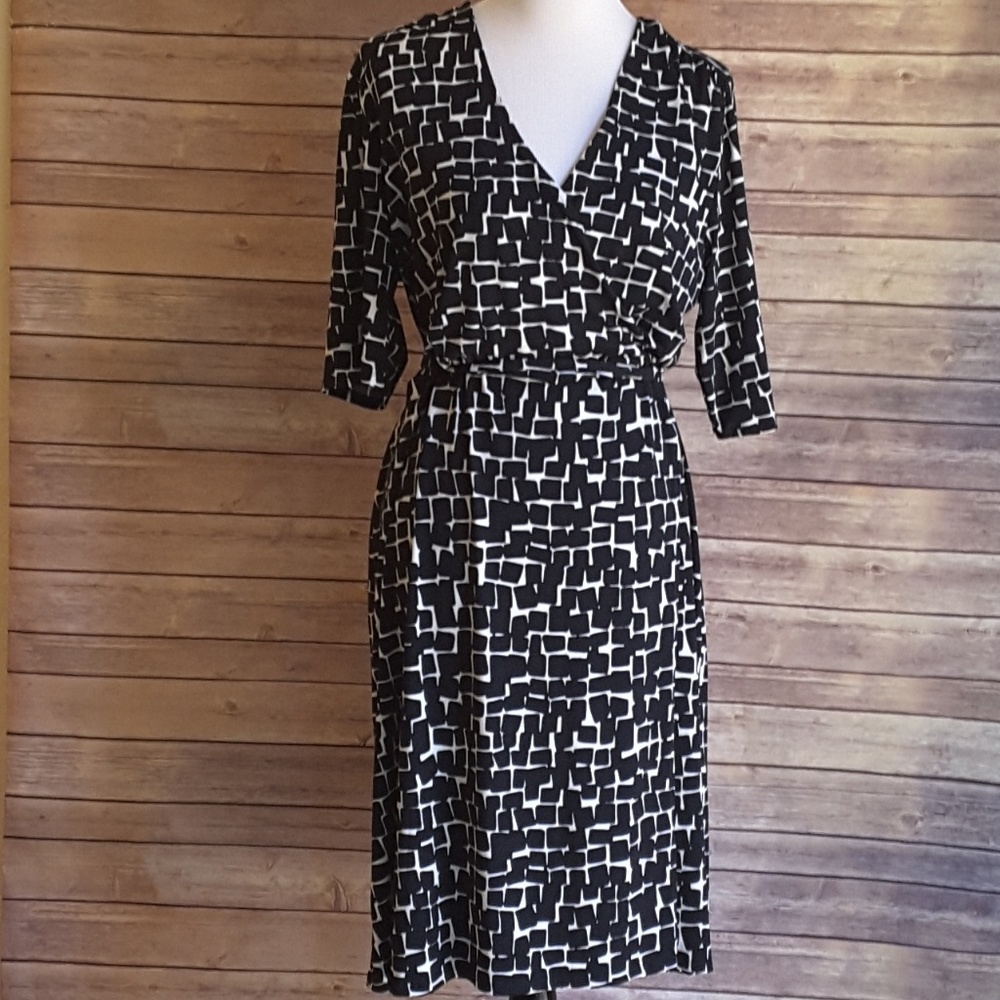 Merona black&white faux wrap dress w/ tie belt XXL
