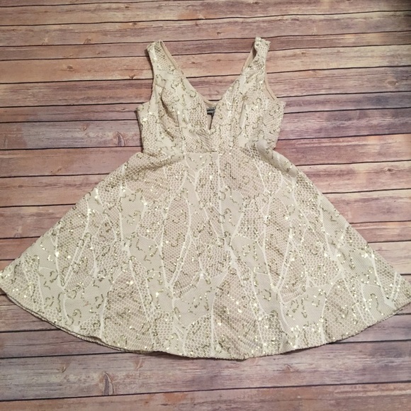 Bailey Blue Dresses & Skirts - Gold sequin and cream flared cocktail dress