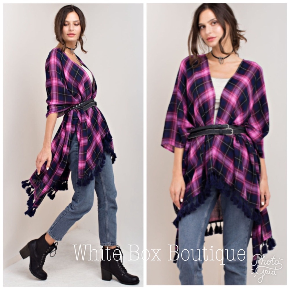 ‼️Sale‼️Multi Tone Plaid Pom Cardigan