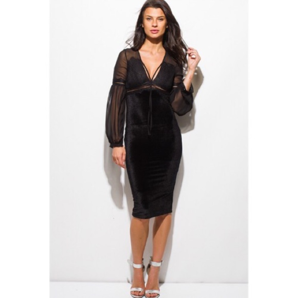 🎉CLEARANCE🎉 Black Chiffon Sleeves Velvet Dress - Picture 3 of 7