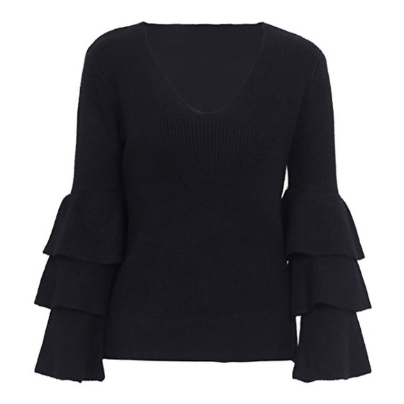 Layered Bell Sleeve Knit V Neck Sweater - Picture 5 of 6