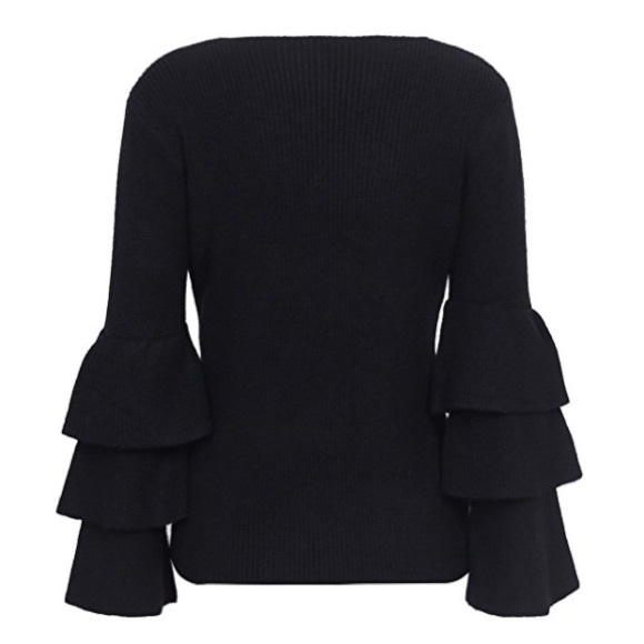 Layered Bell Sleeve Knit V Neck Sweater - Picture 6 of 6
