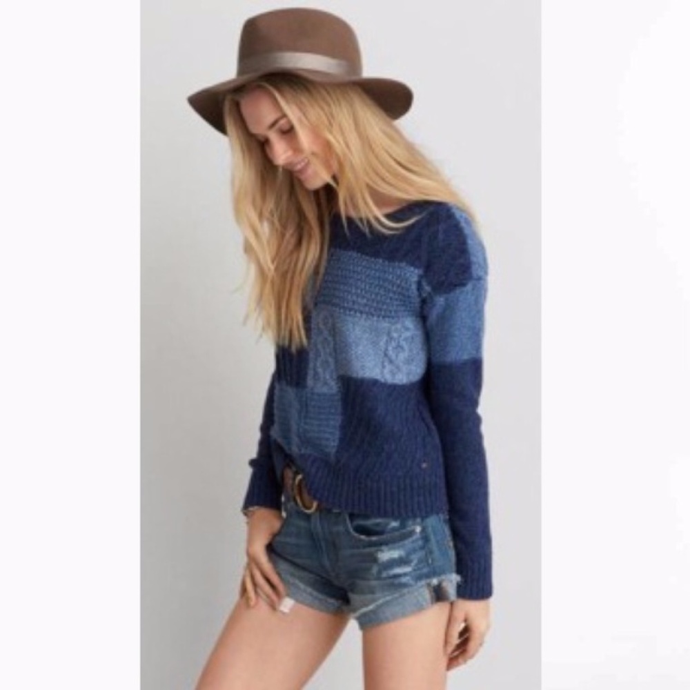 American Eagle Blue Patchwork Sweater