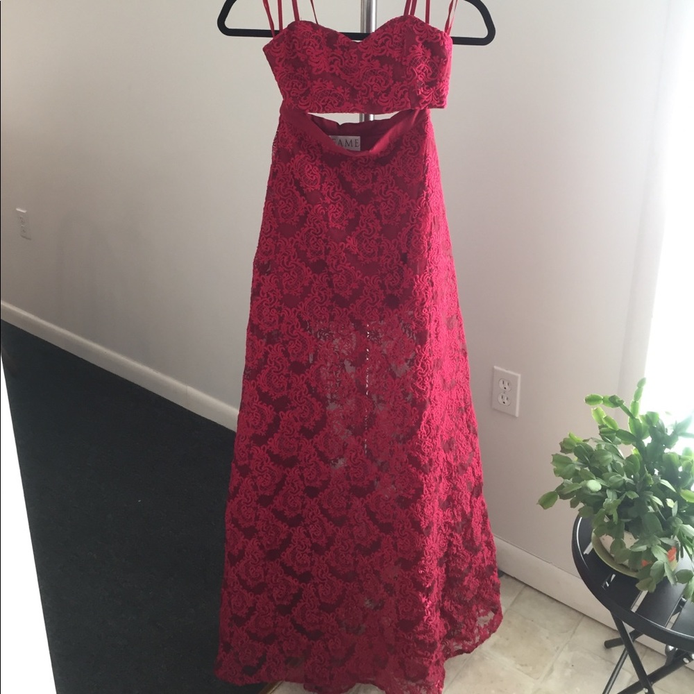 Raspberry embroidered lace set: crop top & skirt