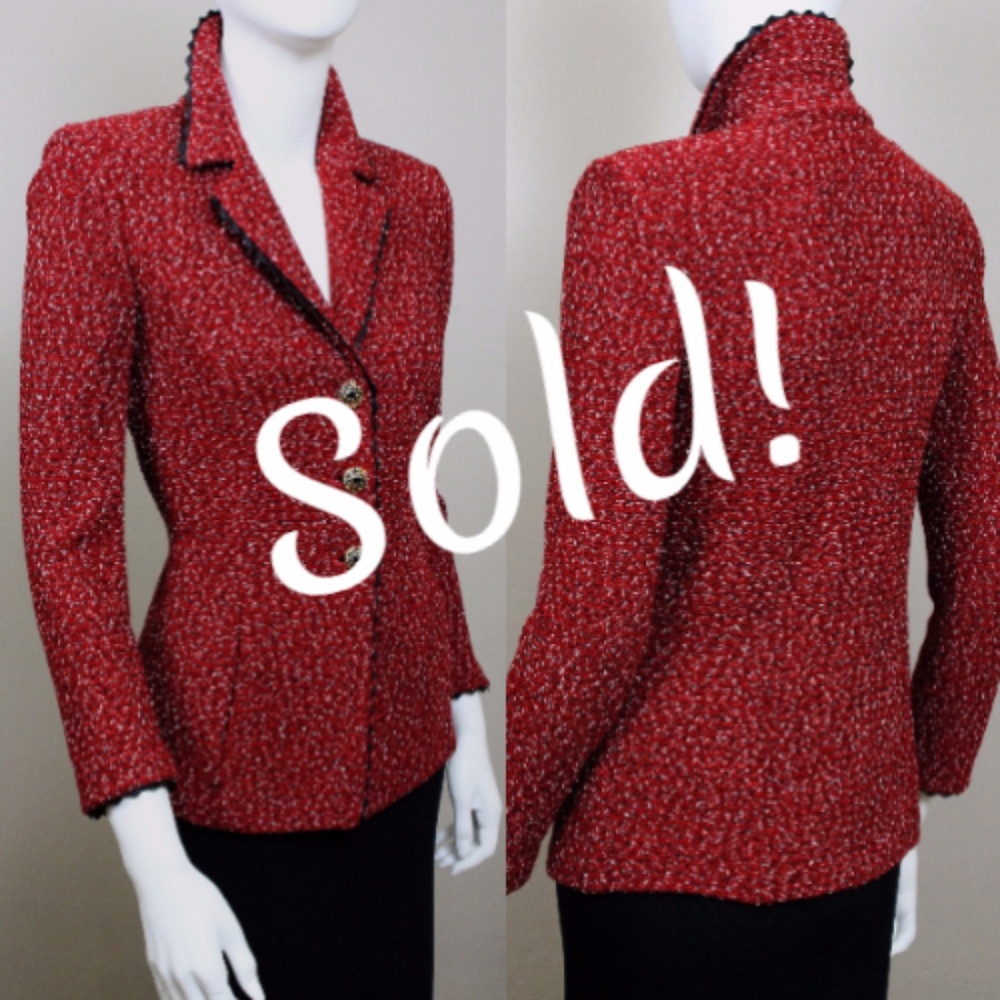 ST JOHN COLLECTION KNIT RED BLAZER JACKET