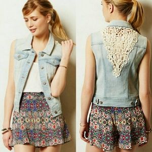Anthropologie Pilcro Lace Denim Vest XS