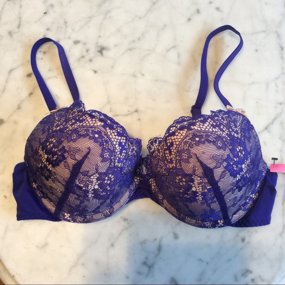 NWT Betsey Johnson Blue Lace Push Up Bra 34B