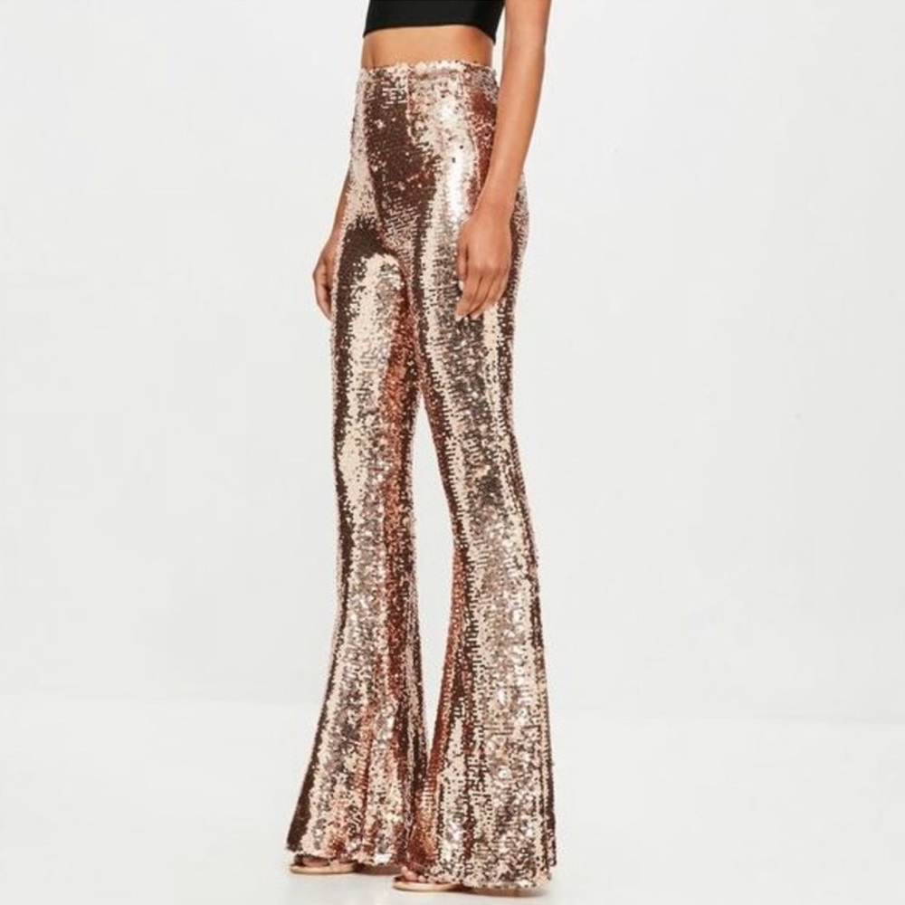 BRAND NEW! Rose gold sequin flare pants